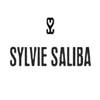 Neon-style text 'SYLVIE SALIBA' with a logo on a black background