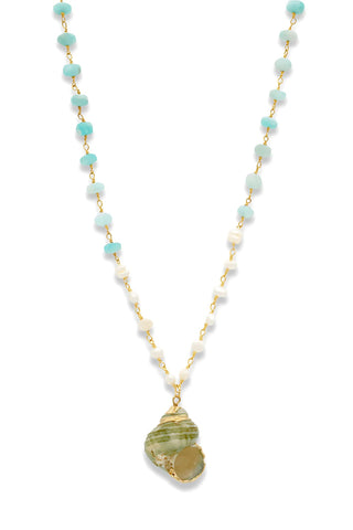 Amazonite and Pearl Shell Necklace – handcrafted Italian jewellery by Amanda Marcucci, Florence.
