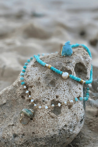 Amazonite and Pearl Shell Necklace – handcrafted Italian jewellery by Amanda Marcucci, Florence.