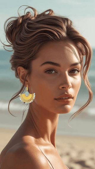 Amazonite Lotus Earrings Vermeil Gold – handcrafted Italian jewellery by Amanda Marcucci, Florence.