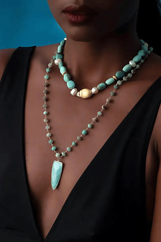 Amazonite Necklace with Gold Scarab – handcrafted Italian jewellery by Amanda Marcucci, Florence.