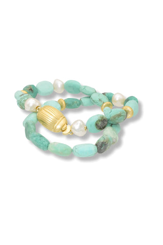 Amazonite Necklace with Gold Scarab – handcrafted Italian jewellery by Amanda Marcucci, Florence.