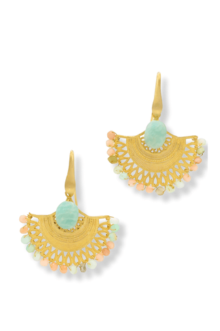 Amazonite & Pink Opal Gold Lotus Earrings. – handcrafted Italian jewellery by Amanda Marcucci, Florence.