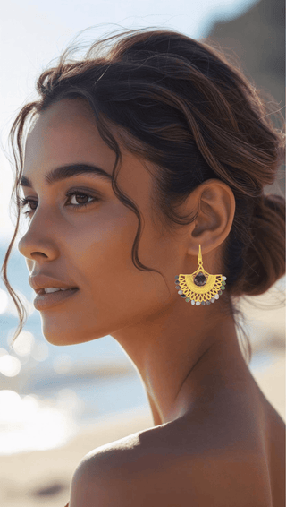 Amethyst & Multi-Stone Gold Lotus Earrings – handcrafted Italian jewellery by Amanda Marcucci, Florence.