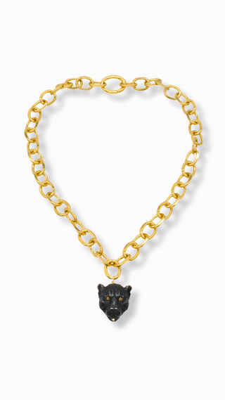 Chunky Gold Chain with Black Panther Pendant – Mixed Metals – handcrafted Italian jewellery by Amanda Marcucci, Florence.