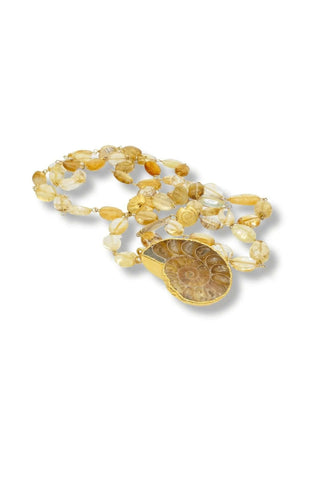 Citrine Necklace with Fossil Pendant – handcrafted Italian jewellery by Amanda Marcucci, Florence.