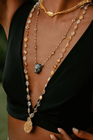 Citrine Necklace with Fossil Pendant – handcrafted Italian jewellery by Amanda Marcucci, Florence.