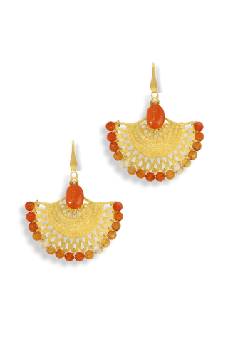 Fire Opal & Carnelian Gold Lotus Earrings – handcrafted Italian jewellery by Amanda Marcucci, Florence.