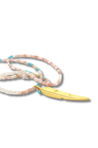 Pink & Blue Opal Feather Necklace – handcrafted Italian jewellery by Amanda Marcucci, Florence.