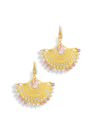 Pink Opal Lotus & Rhodochrosite Earrings – handcrafted Italian jewellery by Amanda Marcucci, Florence.