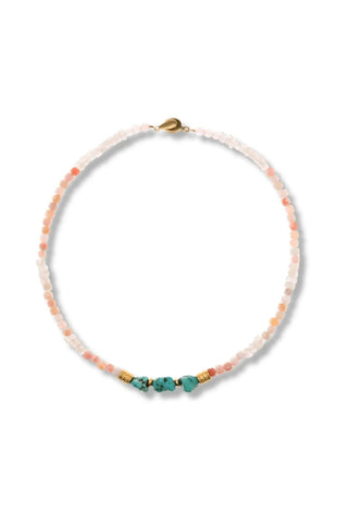 Pink Opal Necklace with Turquoise – handcrafted Italian jewellery by Amanda Marcucci, Florence.