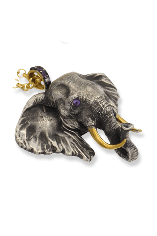 Silver Elephant Necklace on Gold Chain – handcrafted Italian jewellery by Amanda Marcucci, Florence.