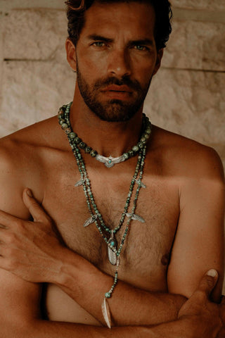 Silver Feather and Turquoise Necklace – handcrafted Italian jewellery by Amanda Marcucci, Florence.