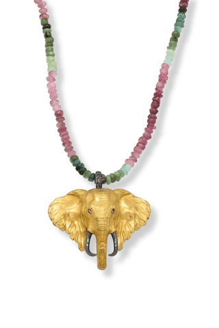 Tourmaline Gold Elephant Necklace – handcrafted Italian jewellery by Amanda Marcucci, Florence.